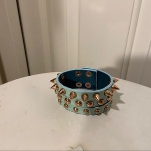 Punk Gold Spiked And Riveted Aqua Baby Blue Cuff